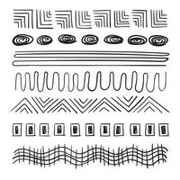 Hand-drawn scribbled shapes and lines in different styles. vector