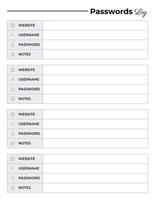 Password log tracker sheet paper vector
