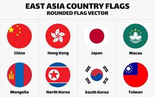 banderas de países de asia oriental. vector plano redondeado