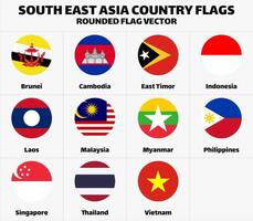 banderas de los países del sudeste asiático. vector plano redondeado