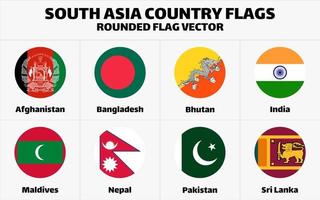 colección de banderas de países del sur de asia. vector plano redondeado