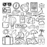 Set Of Travel Doodle Elements Vector Illustration In Hand Drawn Style free vector