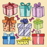 Collection of doodle sketch christmas gift boxes colorful premium vector