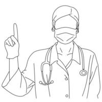 Young professional medical nurse wearing surgical face masks or medical to protect from plague, diseases, coronavirus, covid, sars, flu or mers. A nurse wearing surgical mask and phonendoscope vector