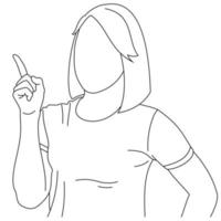 Illustration line drawings a young beautiful business woman showing ok sign. Nice job female, like it. Smiling cheerful girl in casual clothes showing thumbs up and giving positive feedback vector