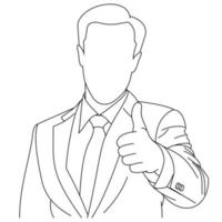 Illustration line drawings a young handsome male showing ok sign. Nice job man, like it. Smiling cheerful guy in casual clothes showing thumbs up and giving positive feedback vector