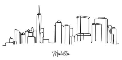 One single line drawing New York city skyline United States. Historical town landscape in world. Best holiday destination poster. Editable stroke trendy continuous line draw design vector illustration