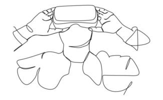 Man wearing virtual reality device one continuous line art drawing illustration vector