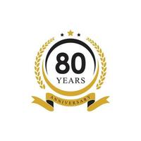 Anillo Swoosh circular del 80 aniversario con corona de laurel y cinta vector
