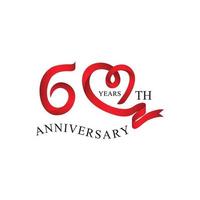 60th anniversary red ribbon heart vector