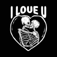 Skull kiss with the words i love u hand drawn illustrations for the design of clothes tattoo etc vector