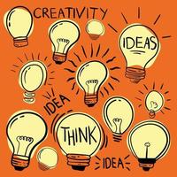 Creativity ideas light bulbs doodle collection colorful premium Vector
