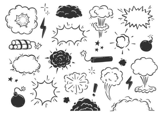 Hand drawn explosion, bomb, smoke element.