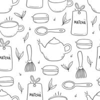 Seamless pattern of hand drawn matcha tea elements. vector