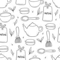 Seamless pattern of hand drawn matcha tea elements. vector