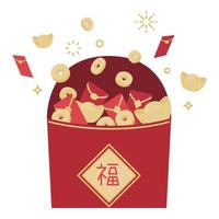 Red packets exploding with money and gold celebrate Chinese new year flat illustration vector