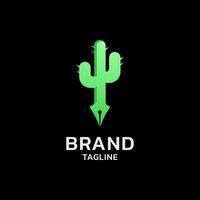 plantilla de logotipo de vector de ilustración de cactus con pie de pluma