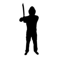 Silhouette man with sword machete cold weapons in vector