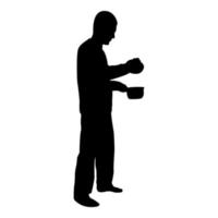 Silhouette man with saucepan in his hands vector