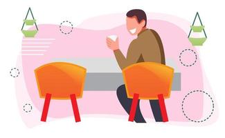 Illustration graphic vector of a man in a cafe with a galss in hand. Vector illustration