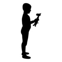 Silhouette boy holds toy child hold giraffe vector