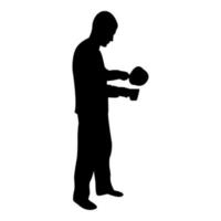 Silhouette man with saucepan in his hands vector