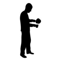 Silhouette man with saucepan in his hands vector