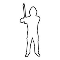 Man with sword machete Cold weapons in hand vector