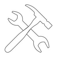 Wrench and hammer contour outline line icon black color vector illustration image thin flat style