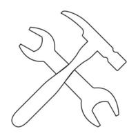 Wrench and hammer contour outline line icon black color vector illustration image thin flat style