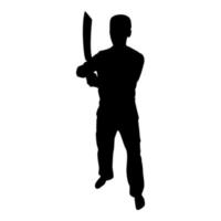 Silhouette man with sword machete cold weapons in vector