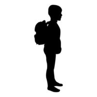 Silhouette schoolboy with backpack pupil stand vector