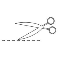 Scissor with cut line contour outline line icon black color vector illustration image thin flat style