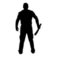 Silhouette man with sword machete cold weapons in vector