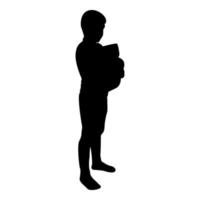 Silhouette boy hugs pillow arm child holds vector