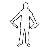 Man with sword machete remove sheath scabbard vector