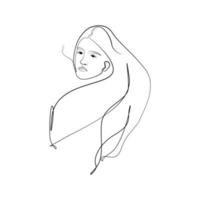 Lineart vector illustration of a girl with her hair