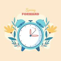 Flat spring forward illustration with clock vector