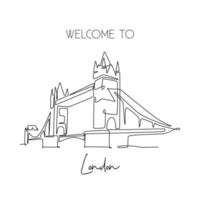 Single continuous line drawing Tower Bridge landmark. Iconic beauty place in London, United Kingdom. World travel home decor wall art poster print concept. One line draw design vector illustration