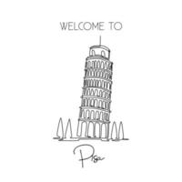 Single one line drawing of lean Pisa Tower. Beautiful historical iconic place in Piazza del Duomo. Postcard and home decor wall art poster print. Modern continuous line draw design vector illustration