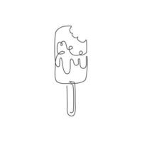 One continuous line drawing of fresh delicious American popsicles store restaurant logo emblem. Sweet dessert cafe shop logotype template concept. Modern single line draw design vector illustration