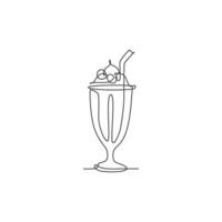 Single continuous line drawing stylized topping milkshake drink shop logo label. Emblem drink store concept. Modern one line draw design vector graphic illustration for cafe or food delivery service