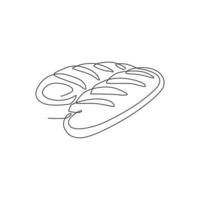 un dibujo de línea continua del delicioso emblema del logotipo de la tienda de pan francés largo y delgado fresco en línea. concepto de plantilla de logotipo de tienda de baguettes caseros. ilustración de vector de diseño de dibujo de línea única moderna
