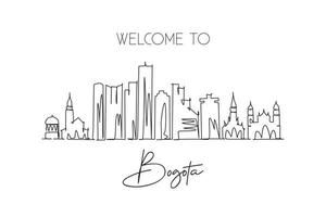 One single line drawing Bogota city skyline, Colombia. World historical town landscape postcard. Best holiday place destination. Editable stroke trendy continuous line draw design vector illustration