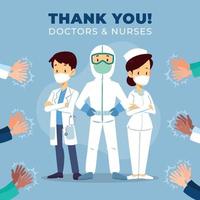 Thank you doctors and nurses. Thank you brave healthcare workers. Doctor is a hero. Medical personnel team for fighting the coronavirus. Eps10 vector illustration.