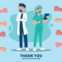 Thank you doctors and nurses. Thank you brave healthcare workers. Doctor is a hero. Medical personnel team for fighting the coronavirus. Eps10 vector illustration.