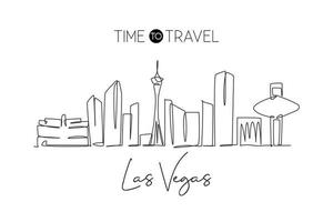 una sola línea dibujando el horizonte de la ciudad de las vegas, estados unidos. paisaje histórico. El mejor destino de vacaciones para la decoración de la pared del hogar. ilustración de vector de diseño de dibujo de línea continua de moda