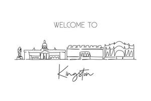 One single line drawing Kingston city skyline, Jamaica. World historical town landscape. Best place holiday destination postcard. Editable stroke trendy continuous line draw design vector illustration