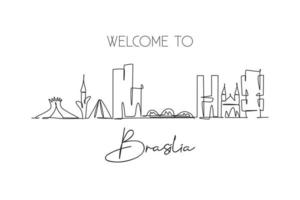 One continuous line drawing of Brasilia city skyline, Brazil. Beautiful landmark. World landscape tourism travel vacation postcard. Editable stylish stroke single line draw design vector illustration