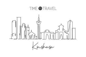 One single line drawing Kinshasa city skyline, Congo. Historical town landscape in the world. Best holiday destination. Editable stroke trendy continuous line draw design vector graphic illustration